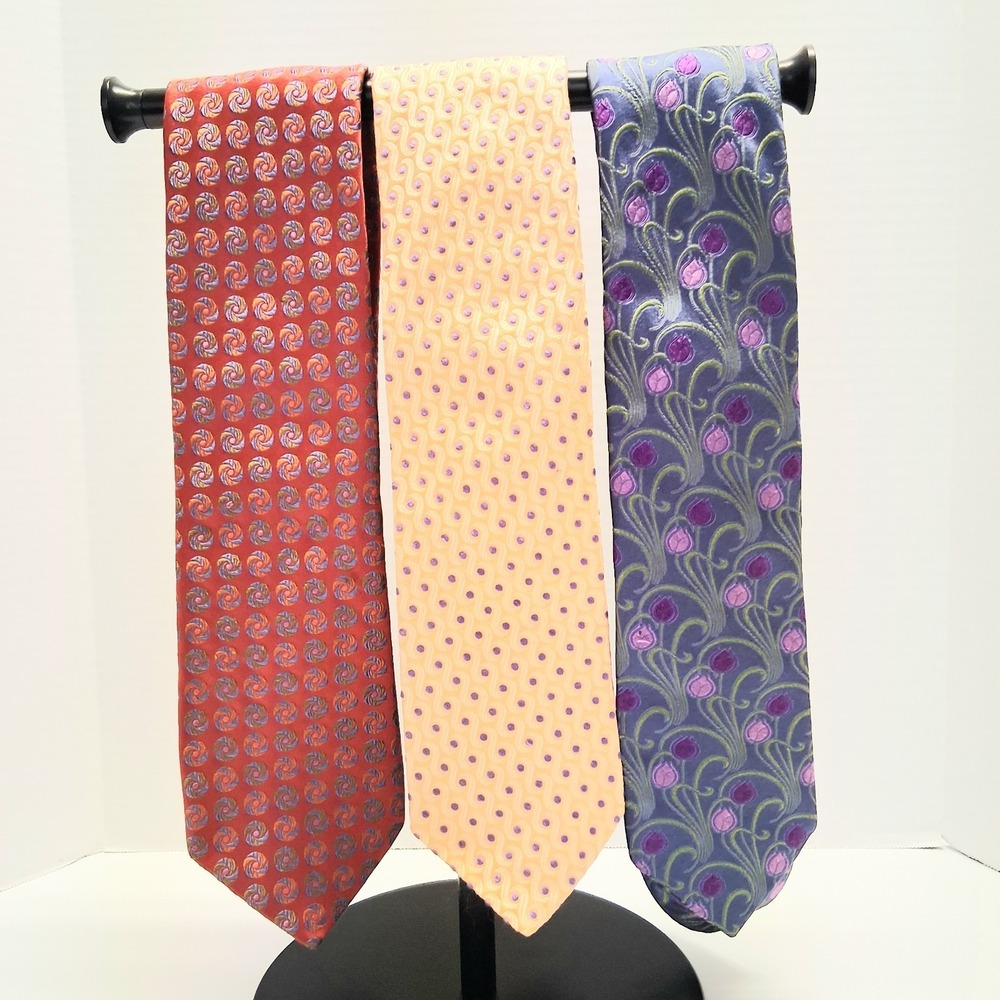 Ted Baker Men's Silk Neckties Lot of 3 Red Orange Purple Colorful Geometric EUC